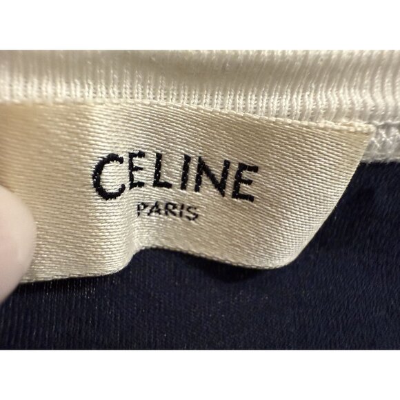 Celine Paris Navy Blue T-Shirt With White Horse & Carriage Graphic Logo Short Sl - Picture 3 of 11